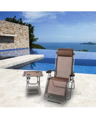 2PCS Zero Gravity Lounge Chair Brown with Portable Cup Holder Table