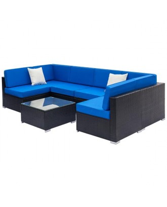 Fully Equipped Weaving Rattan Sofa Set with 2pcs Corner Sofas & 4pcs Single Sofas & 1 pcs Coffee Table Black-Single Sofa