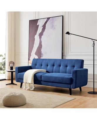 Mid-Century Modern Sofa, Fabric, 79"W, Blue