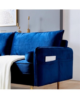 Velvet Fabric sofa with pocket-71‘’Blue