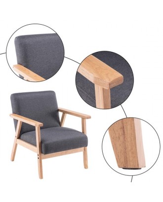 (64x59x71cm) Simple Fabric Wood Armrest Single Sofa Burlywood   Light Grey
