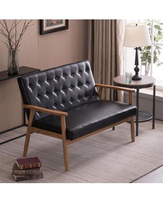 126 x 70 x 84cm Two-person Retro PU Leather Lounge Chair Light Black