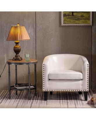 Circle Chair Modern Simple Single Sofa with Copper Nails PU White (73x64x70cm)
