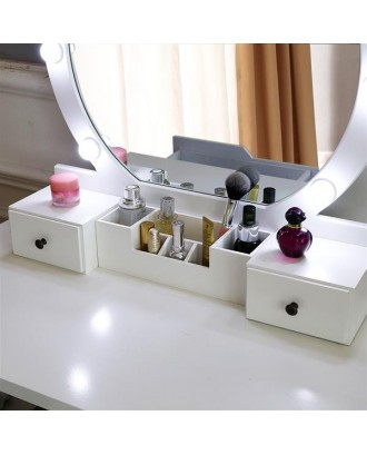 FCH Dressing Table with Single Round Mirror with Bulb & 4 Drawers White