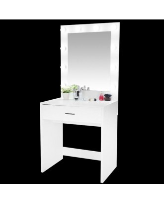 FCH Large-Mirror Single-Drawer Dressing Table With Light Cannon White