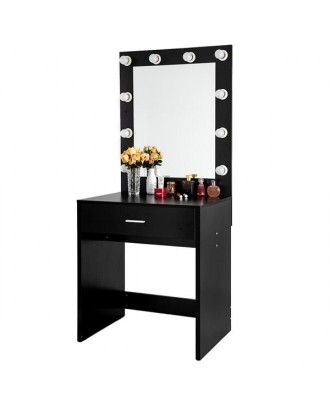 FCH With a Light Cannon Large Mirror Single Drawer Dressing Table Black