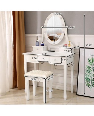 [US-W]FCH With Light Bulb Single Mirror 5 Drawer Dressing Table White
