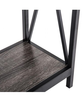 [US-W]Triamine Board Cross Iron Frame Porch Table Sofa Side Table Gray Wood Grain