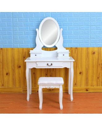 Exquisite 360-Degree Rotary Mirror 3-Drawer MDF Dressing Table White