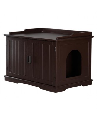 FCH Cat Litter Box Enclosure Cabinet, Large Wooden Indoor Storage Bench Furniture for Living Room, Bedroom, Bathroom, Side Table w/Pet Mat