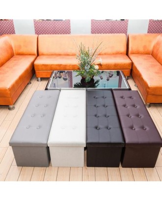 Practical PVC Leather Rectangle Shape with Leather Button Footstool Large Size