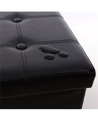 F-02L Practical PVC Leather Rectangle Shape Surface with Line Footstool Black