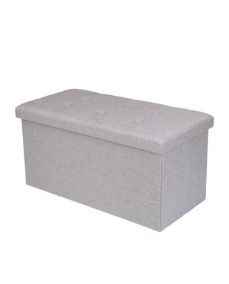 Practical Hessian Rectangle Shape Surface with Leather Button Footstool Beige