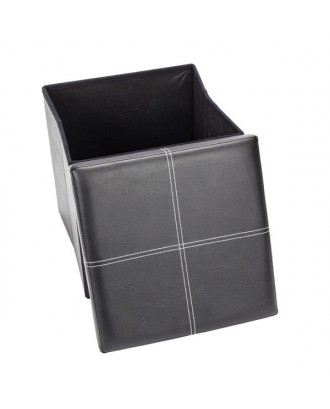 F-03S Practical PVC Leather Square Shape Surface with Line Footstool Black