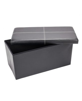 F-03L Practical PVC Leather Rectangle Shape Surface with Line Footstool Black